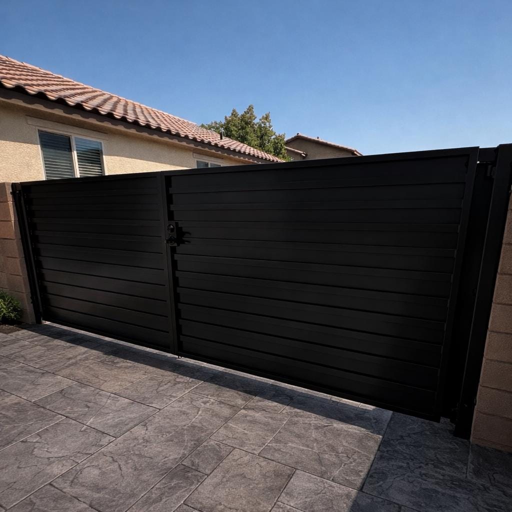 Modern Steel Driveway Gate – Horizontal Privacy Gate, Custom Iron Entry Gate, Contemporary Bi-Fold Metal Door by the steel