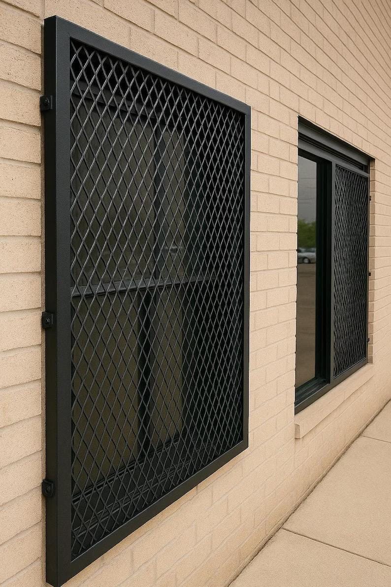 Steel Security Window Guard – Expanded Metal Grille, Powder Coated Black by the steel fabrication shop, product image 1