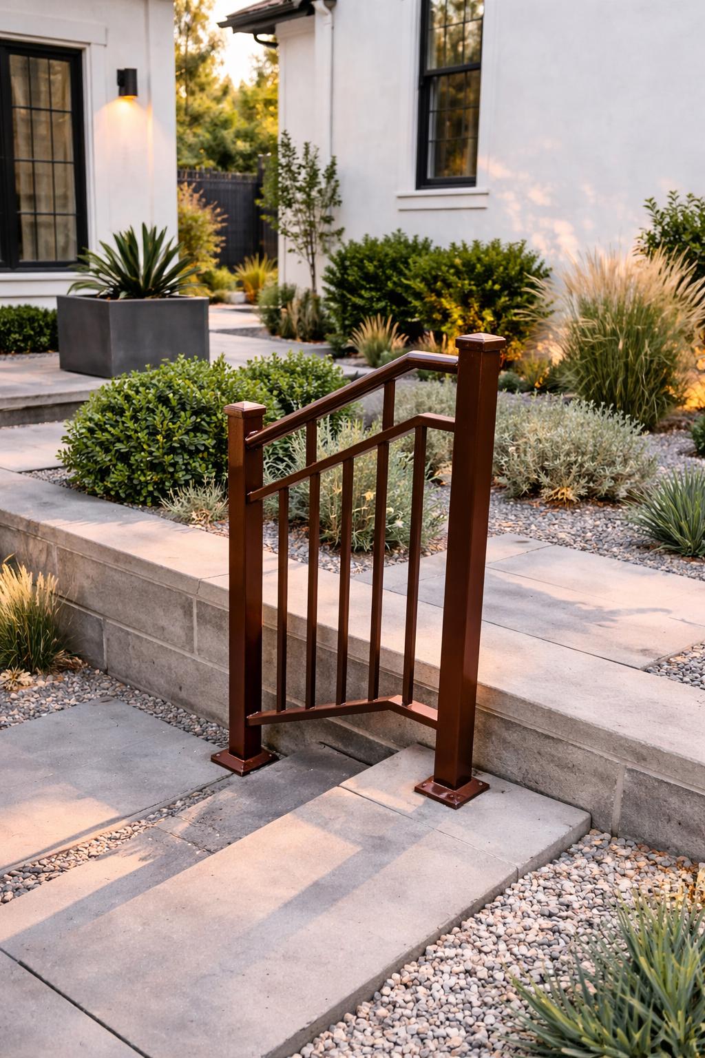 VistaRise Garden Step Handrail, Custom Metal Outdoor Stair Rail, Modern Wrought Iron Safety Railing, Patio Landscape Handrail