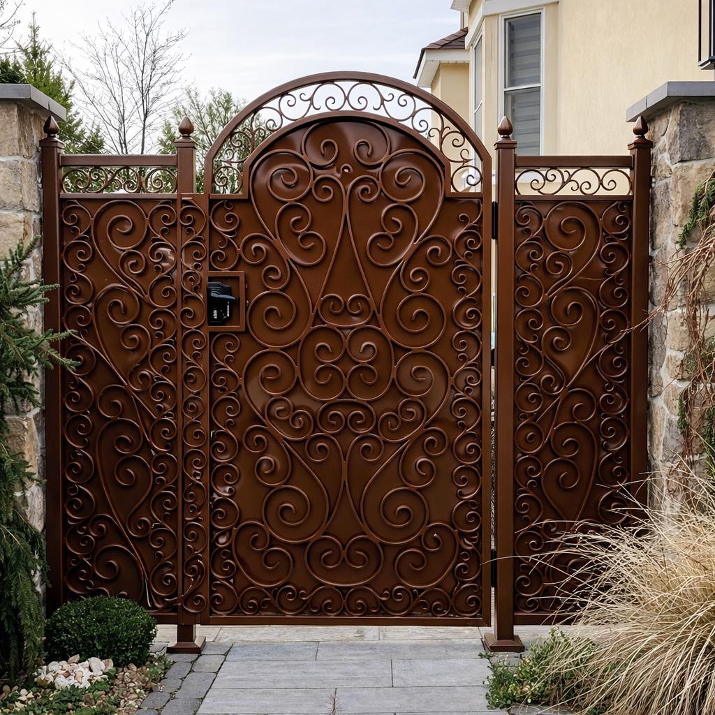Custom Wrought Iron Pedestrian Gate, Scroll Privacy Entry Gate, Steel Side Yard Gate, Black Metal Security Gate, Garden