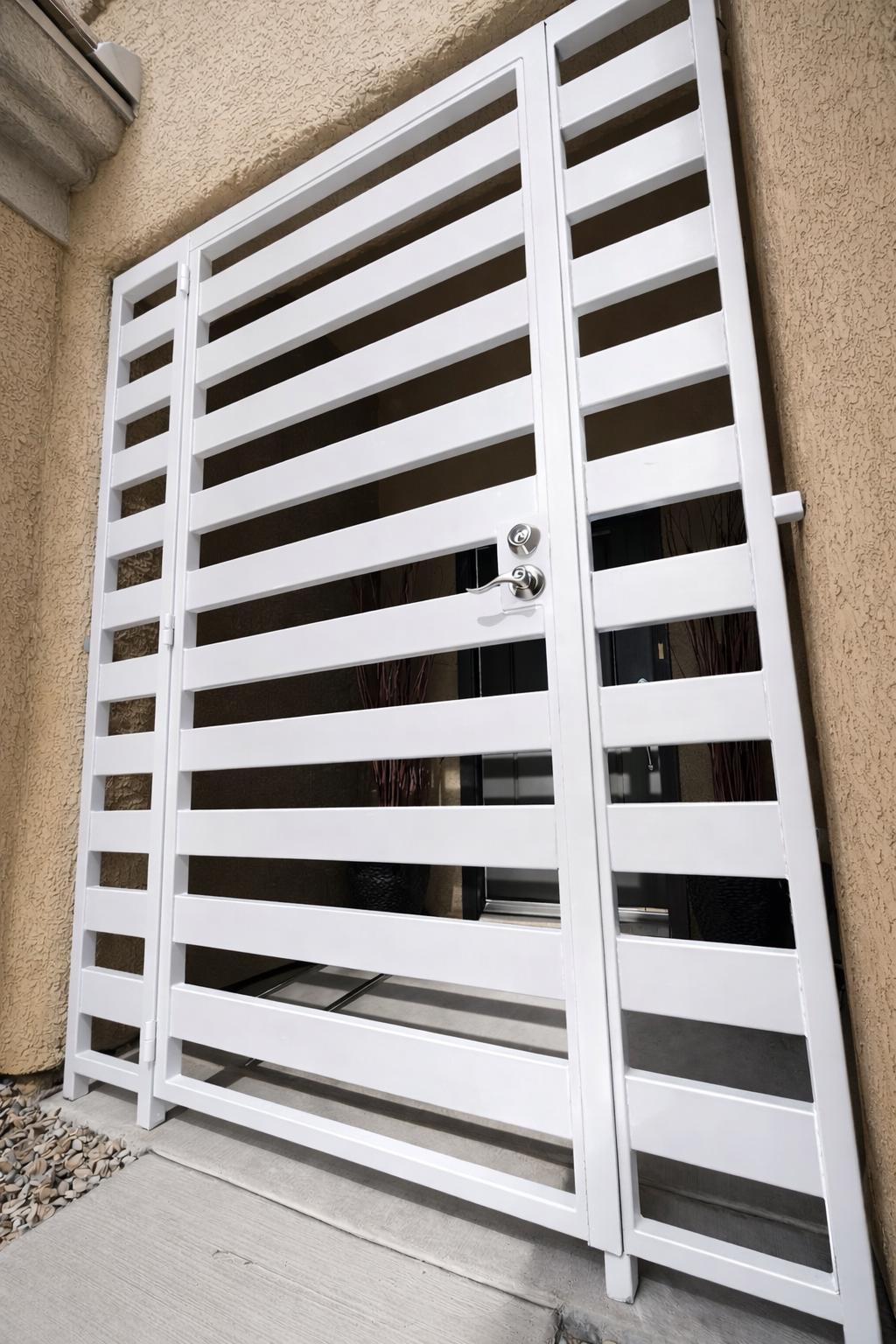 Modern Steel Security Door – Horizontal Slat Entry, Custom Welded Exterior Door by the steel fabrication shop, product image