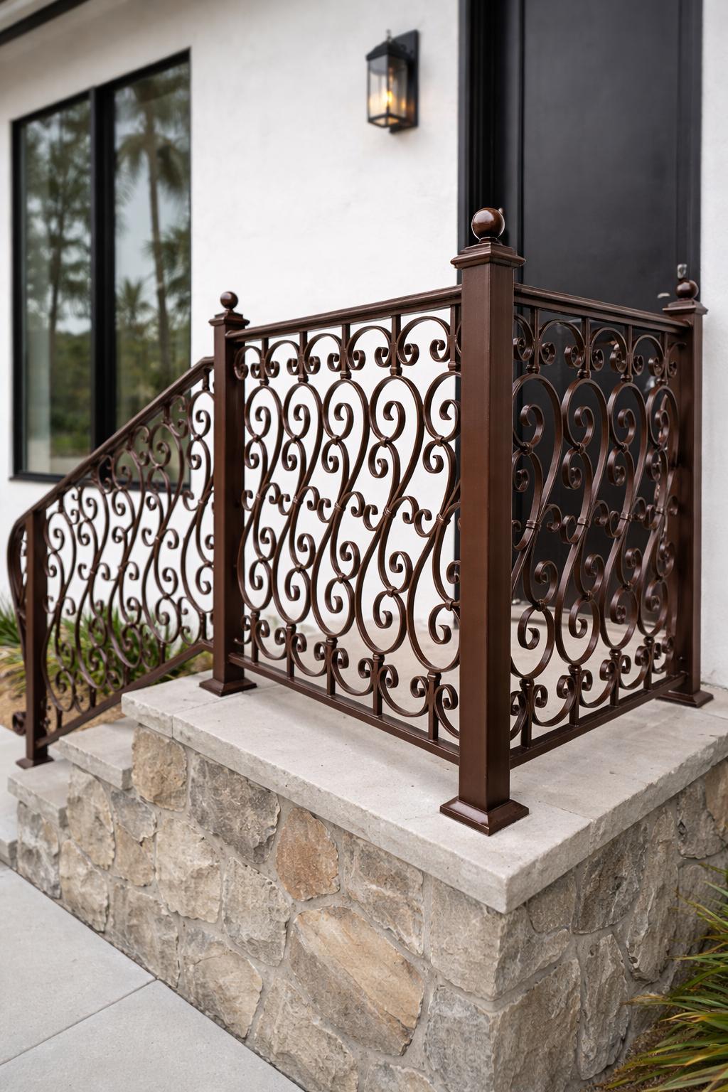 Custom Wrought Iron Porch Railing, Decorative Stair Handrail, Luxury Front Entry Rail, Outdoor Scroll Metal Railing, Landing