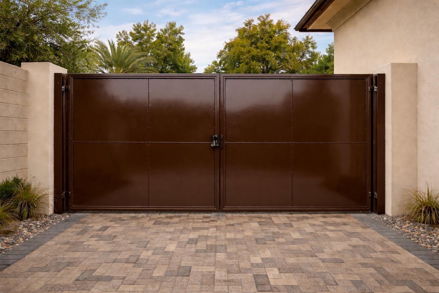 Solstice Grid Steel Driveway Gate by the steel fabrication shop, product image 4