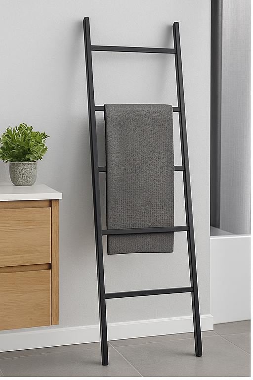 Modern Steel Towel Ladder: Freestanding Blanket Rack - Matte Black, White, Brown by the steel fabrication shop, product