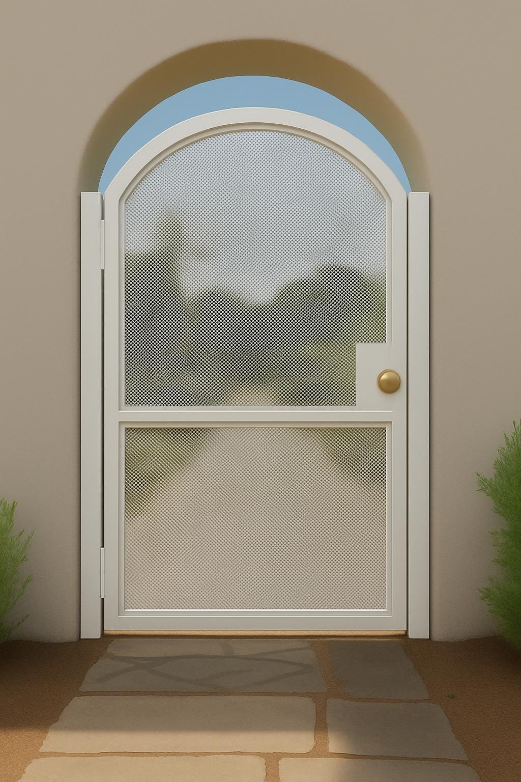 Modern Arched Wrought Iron Gate with Perforated Privacy Mesh by the steel fabrication shop, product image 4