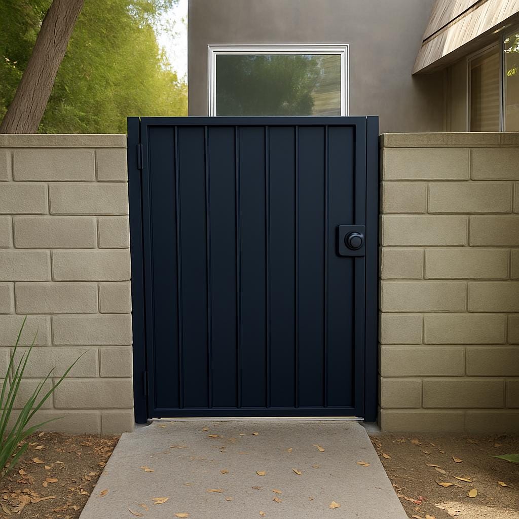 Modern Steel Privacy Gate: Custom Powder Coated Metal Entry by the steel fabrication shop, product image 1