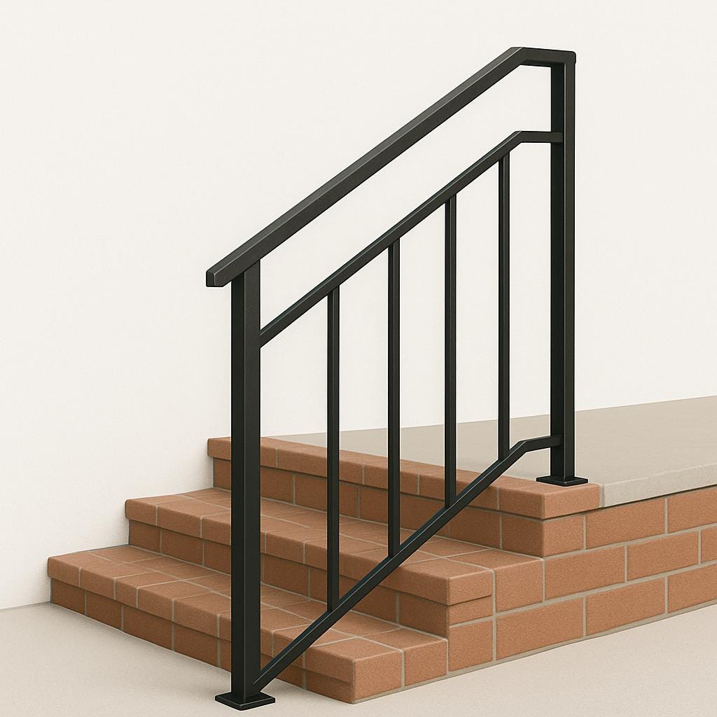 Modern Metal Stair Railing - Welded Steel Handrail, Wall Mounted 3-Step Stairway Rail by the steel fabrication shop, product