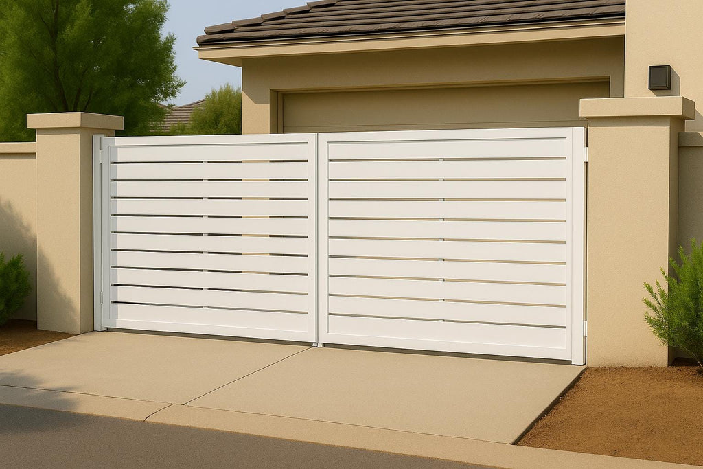 Modern Steel Driveway Gate – Custom Double Swing, Privacy Pattern by the steel fabrication shop, product image 6