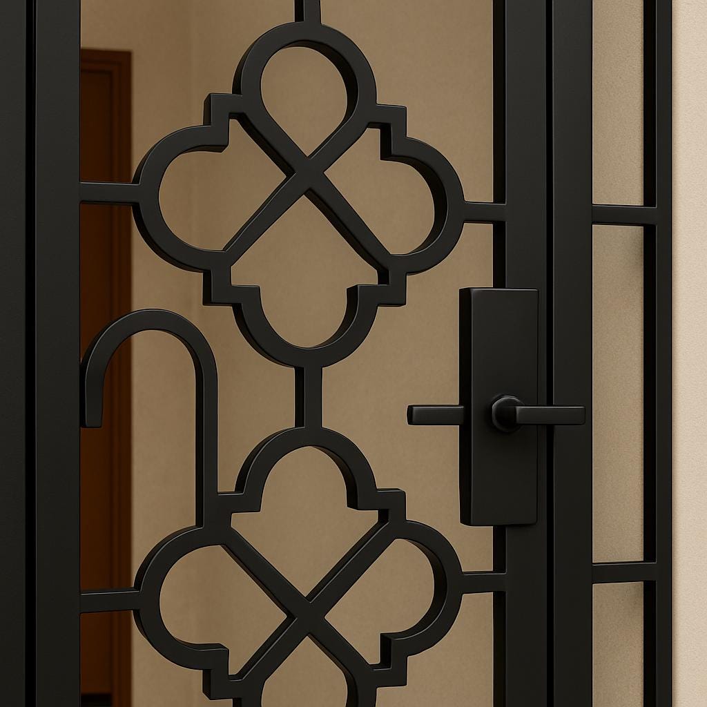 Custom Wrought Iron Double Security Door: Handmade Modern Steel Entry Gate by the steel fabrication shop, product image 3