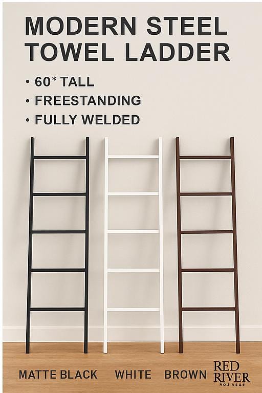 Modern Steel Towel Ladder: Freestanding Blanket Rack - Matte Black, White, Brown by the steel fabrication shop, product