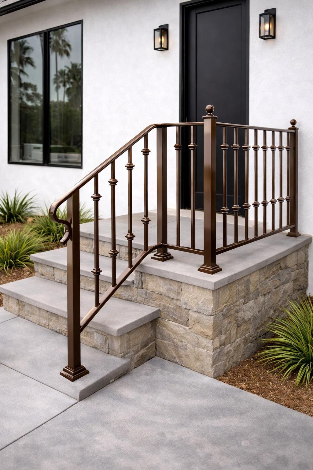 Heritage Crown Landing Handrail, Custom Wrought Iron Stair Railing, Porch Safety Rail, Decorative Outdoor Handrail, Entry