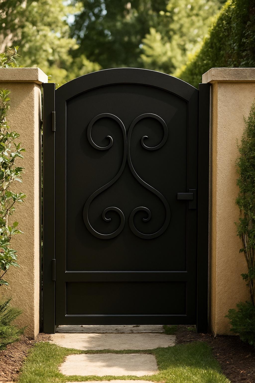 Wrought Iron Garden Gate: Arched Scroll Steel Entry - 36"x48" by the steel fabrication shop, product image 3