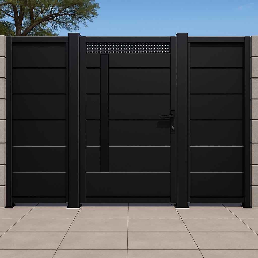 Modern Steel Privacy Gate – Perforated Metal Yard Entry by the steel fabrication shop, product image 9