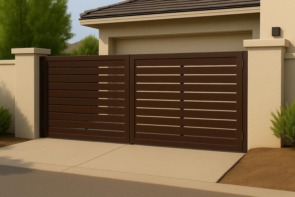 Modern Steel Driveway Gate – Custom Double Swing, Privacy Pattern by the steel fabrication shop, product image 5