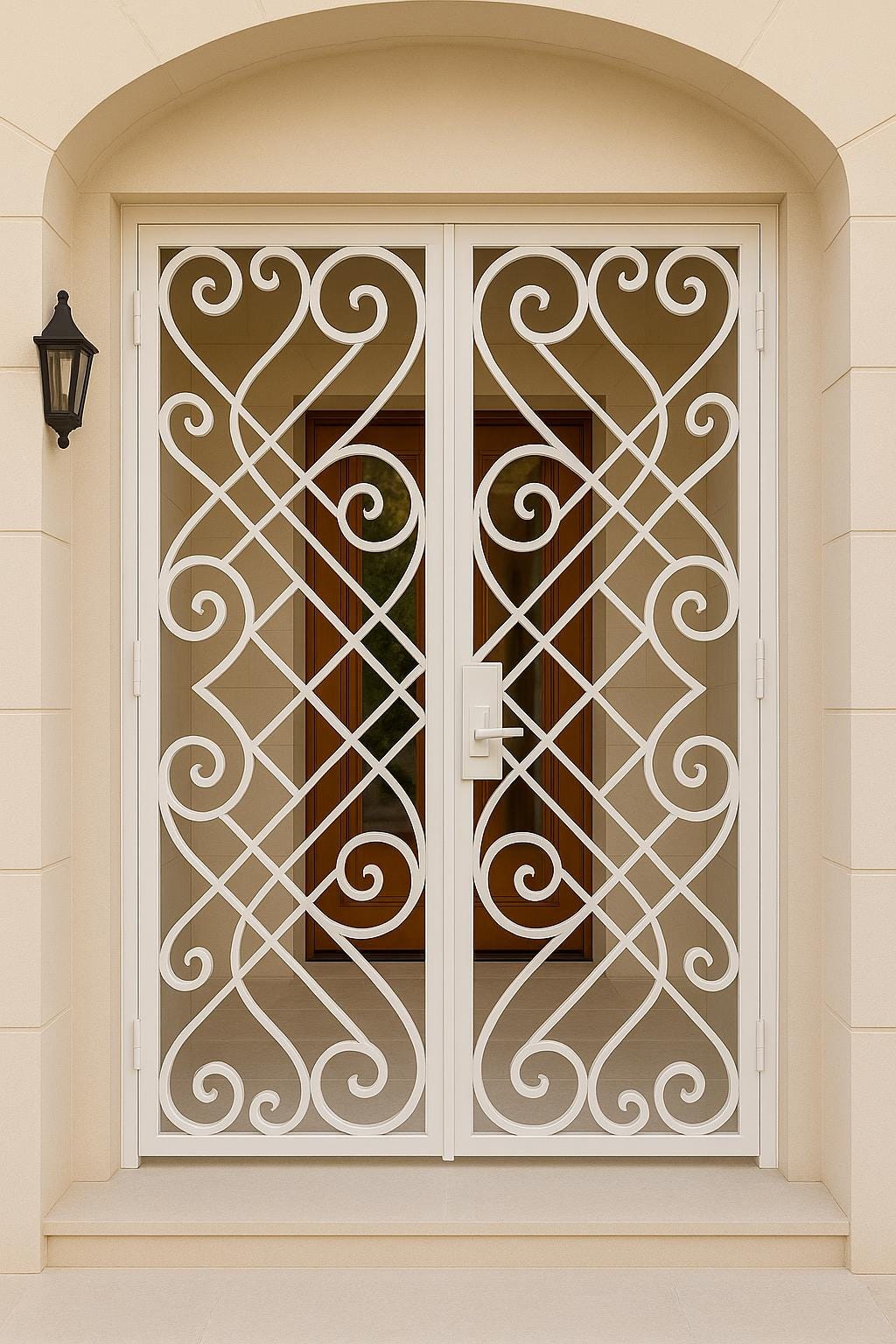 Elegant Wrought Iron Double Security Door by the steel fabrication shop, product image 1