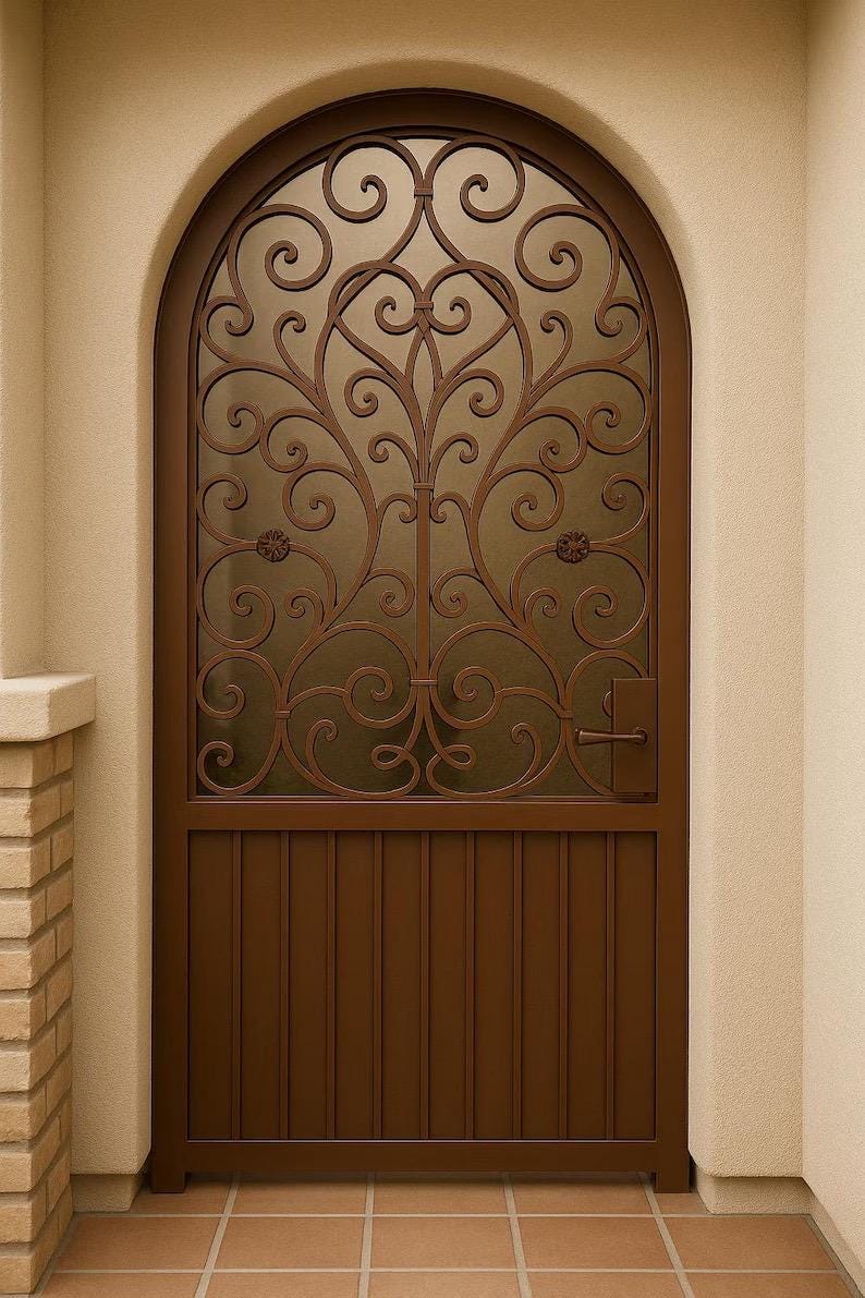 Custom Arched Wrought-Iron Garden Gate by the steel fabrication shop, product image 1