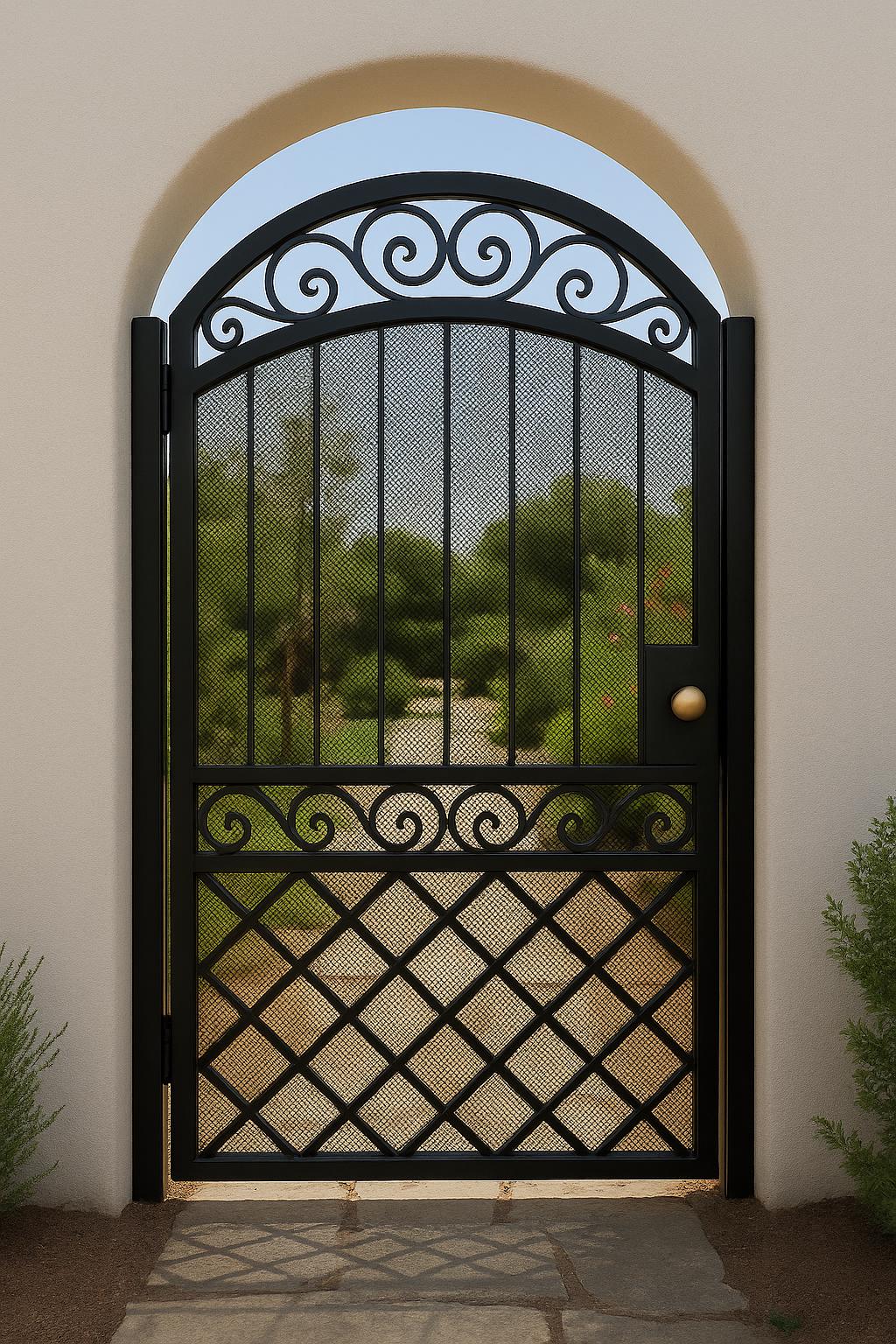 Arched Wrought Iron Garden Gate with X Design by the steel fabrication shop, product image 1