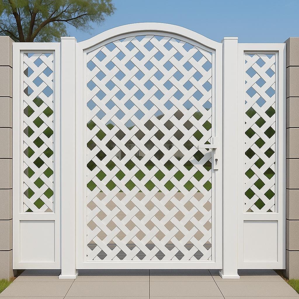 Arched Woven Steel Privacy Gate with Side Panels by the steel fabrication shop, product image 4