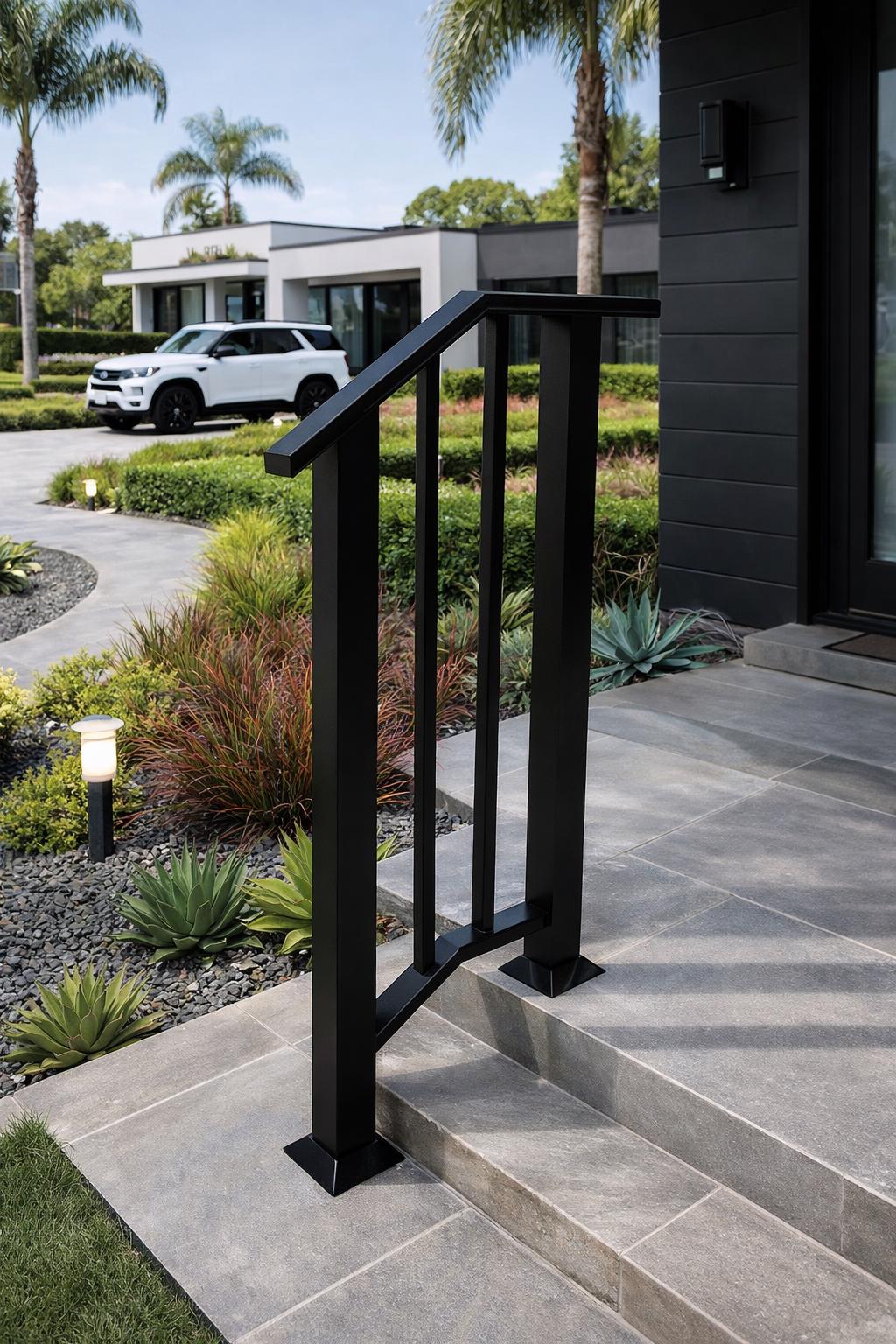 Horizon Modern Stair Handrail, Custom Metal Step Rail, Minimalist Wrought Iron Railing, Porch Entry Handrail, Outdoor Stair