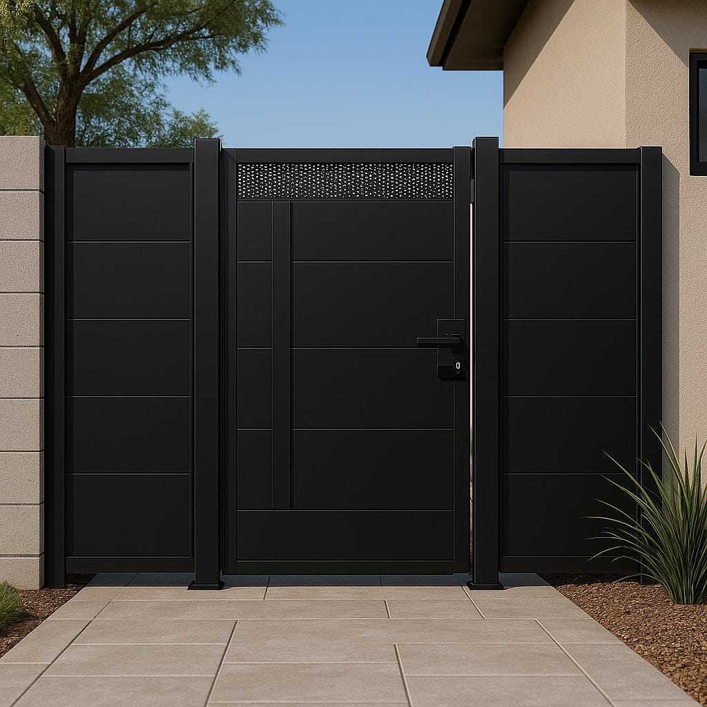Modern Steel Privacy Gate – Perforated Metal Yard Entry by the steel fabrication shop, product image 7