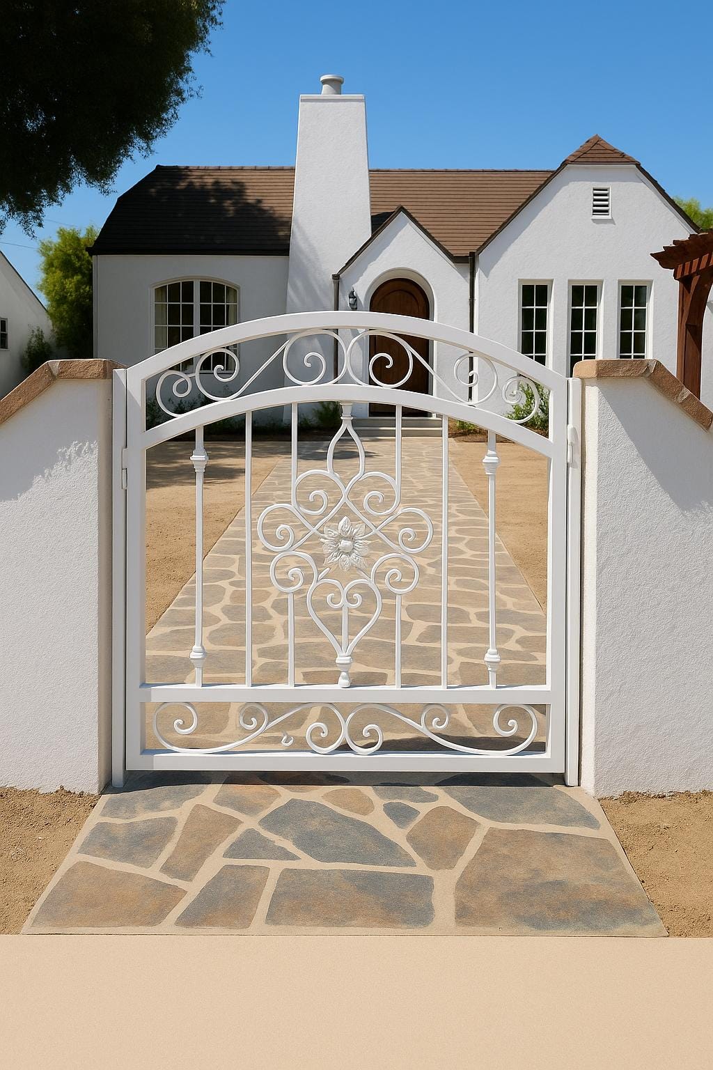 Handcrafted Wrought Iron Garden Gate: Arched Floral Entry, Custom Size by the steel fabrication shop, product image 3
