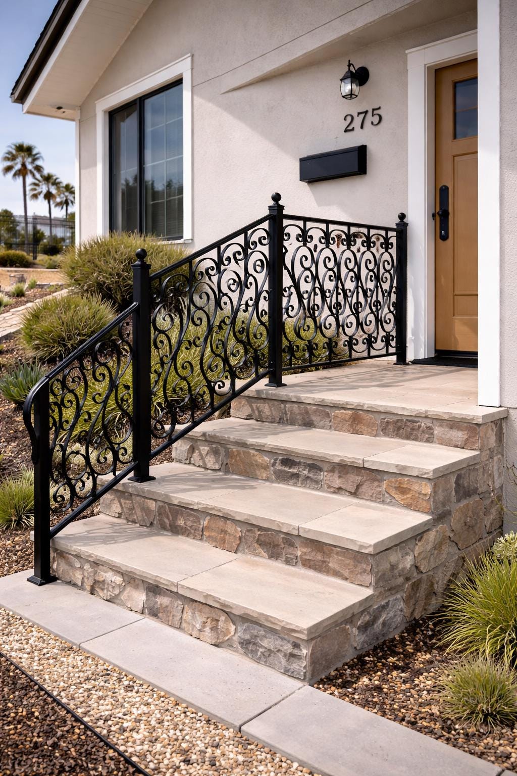 Custom Wrought Iron Porch Railing, Decorative Stair Handrail, Luxury Front Entry Rail, Outdoor Scroll Metal Railing, Landing