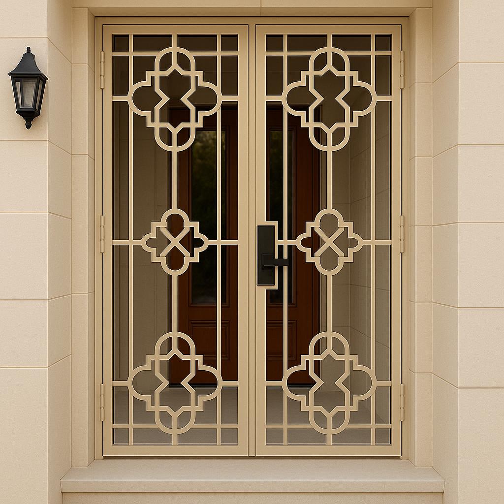 Custom Wrought Iron Double Security Door: Handmade Modern Steel Entry Gate by the steel fabrication shop, product image 1