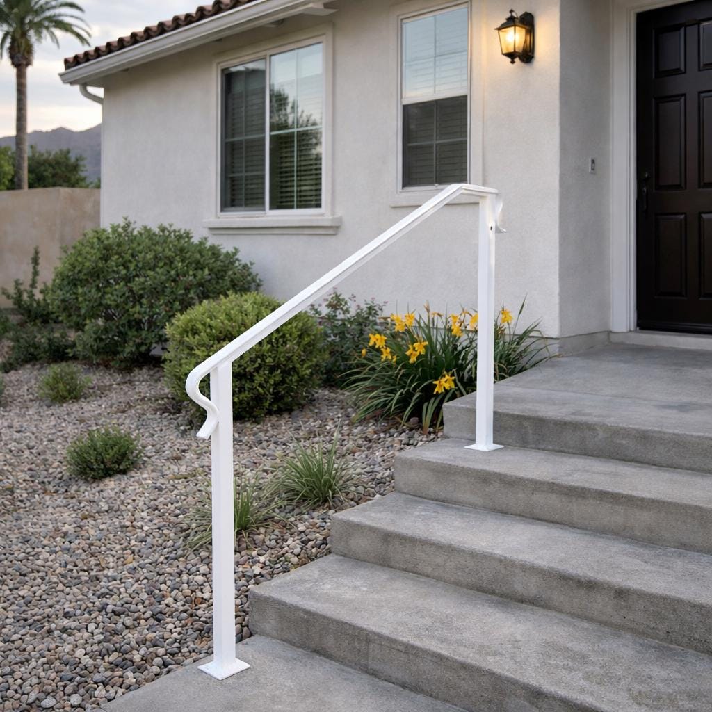Summit Modern Handrail, Custom Metal Stair Rail, Minimalist Wrought Iron Handrail, Outdoor Step Railing, Entry Porch Handrail