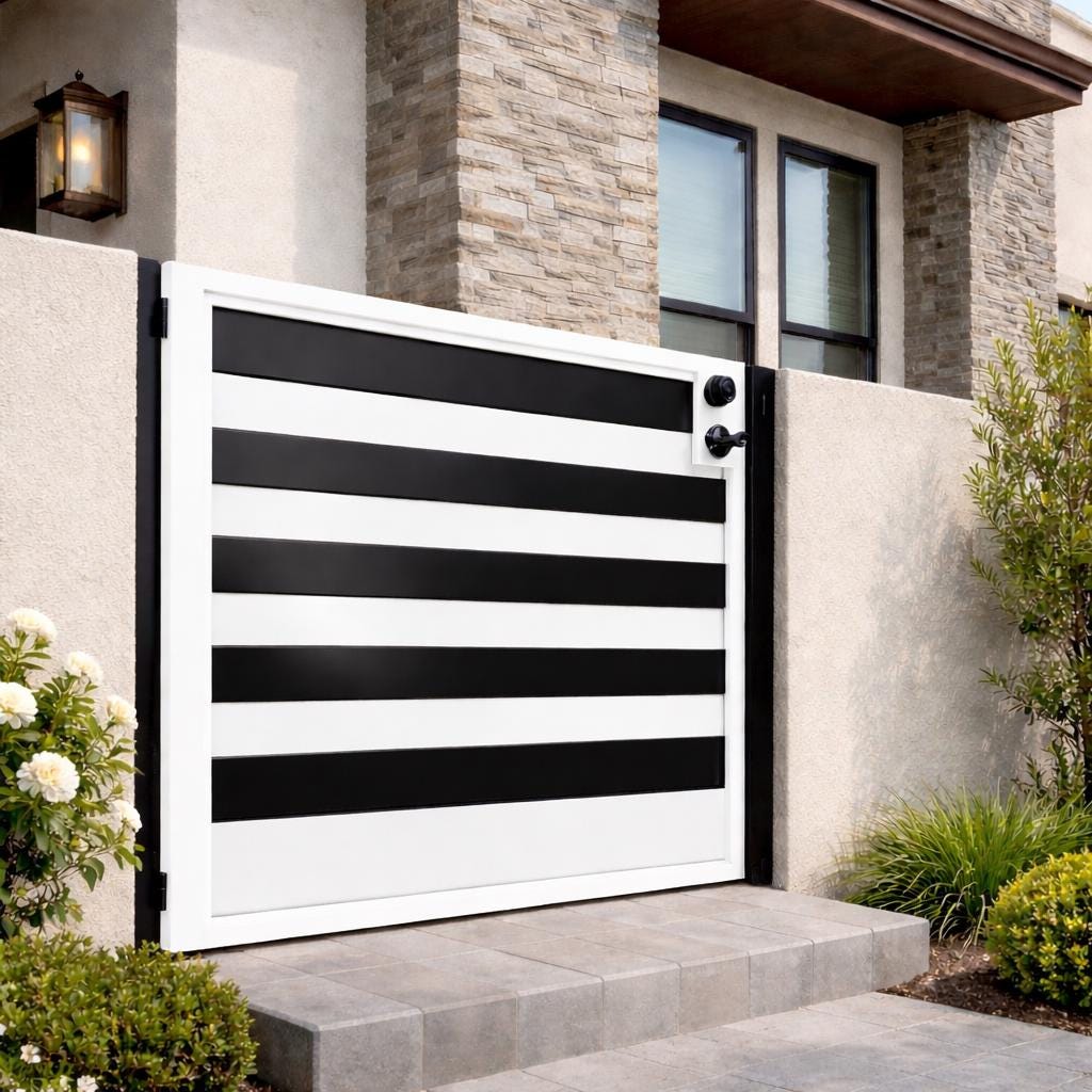 Modern Steel Security Gate – Horizontal Slat Privacy Entry Door by the steel fabrication shop, product image 3