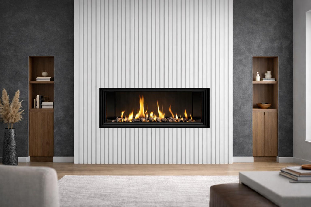 Modern Steel Fireplace Wall – Custom Metal Fireplace Surround, Vertical Slat Feature Wall, Contemporary Steel Fireplace