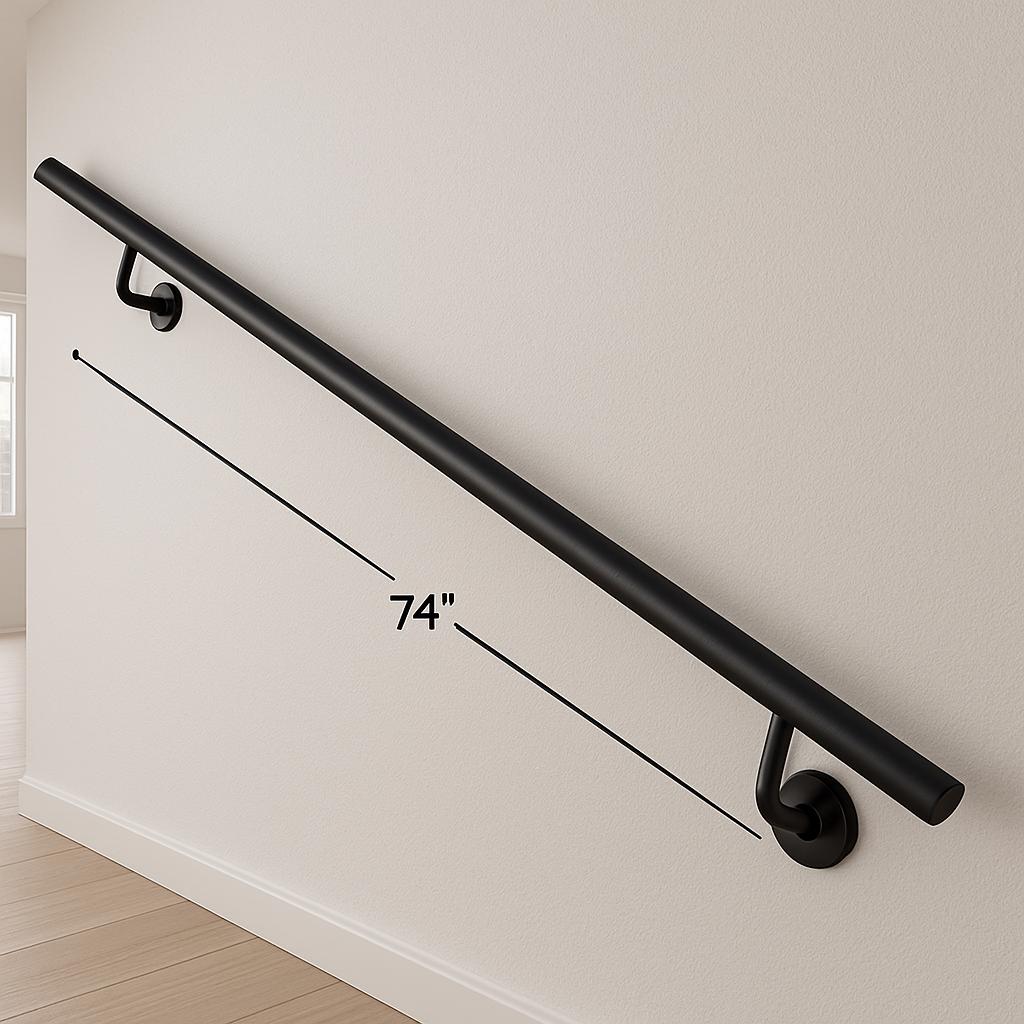 Modern Black Steel Wall Handrail: ADA Compliant Safety Grab Bar by Crown Forge Iron, product image 6