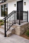 Verona Crest Scroll Landing Handrail, Custom Wrought Iron Stair Railing, Decorative Porch Rail, Outdoor Entry Handrail, Metal