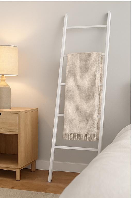 Modern Steel Towel Ladder: Freestanding Blanket Rack - Matte Black, White, Brown by the steel fabrication shop, product