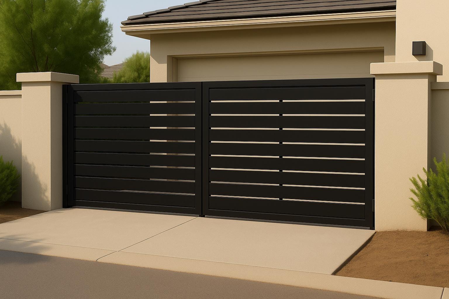 Modern Steel Driveway Gate – Custom Double Swing, Privacy Pattern by the steel fabrication shop, product image 3