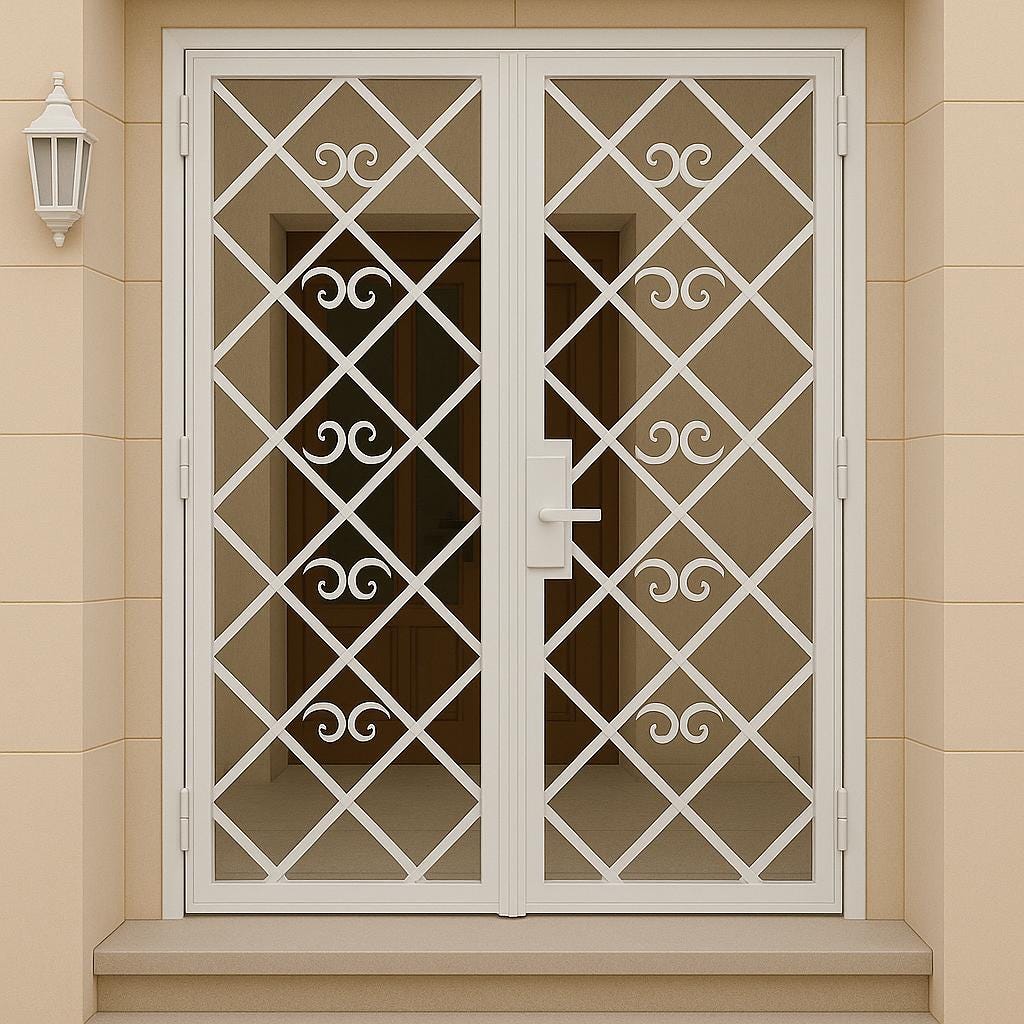 Handmade Wrought Iron Double Security Door: Custom Metal Entry Gate by the steel fabrication shop, product image 1
