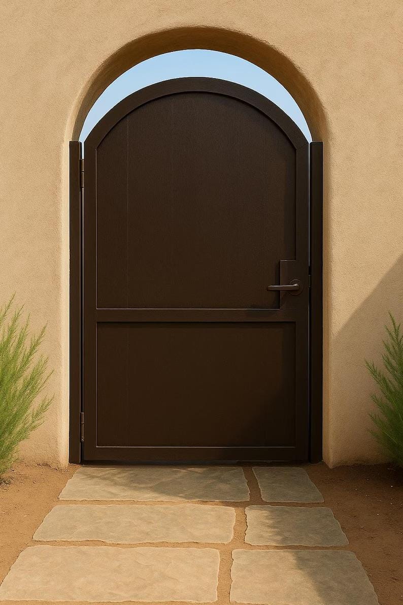 Custom Arched Steel Privacy Gate by the steel fabrication shop, product image 3