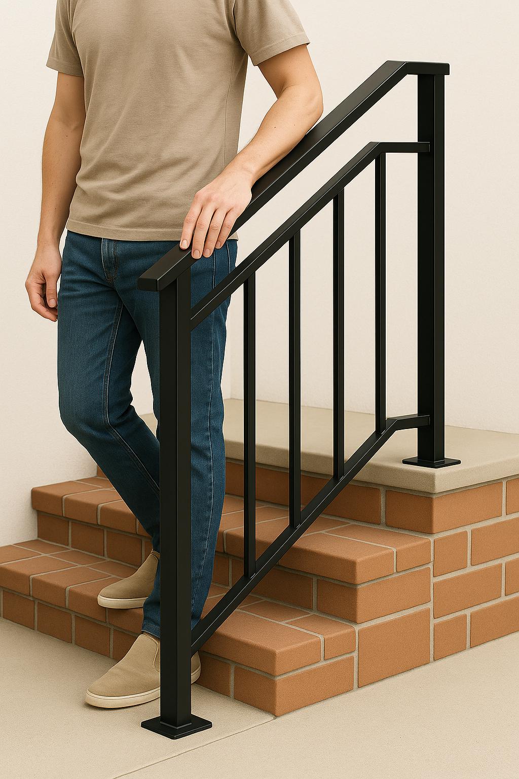 Modern Metal Stair Railing - Welded Steel Handrail, Wall Mounted 3-Step Stairway Rail by the steel fabrication shop, product