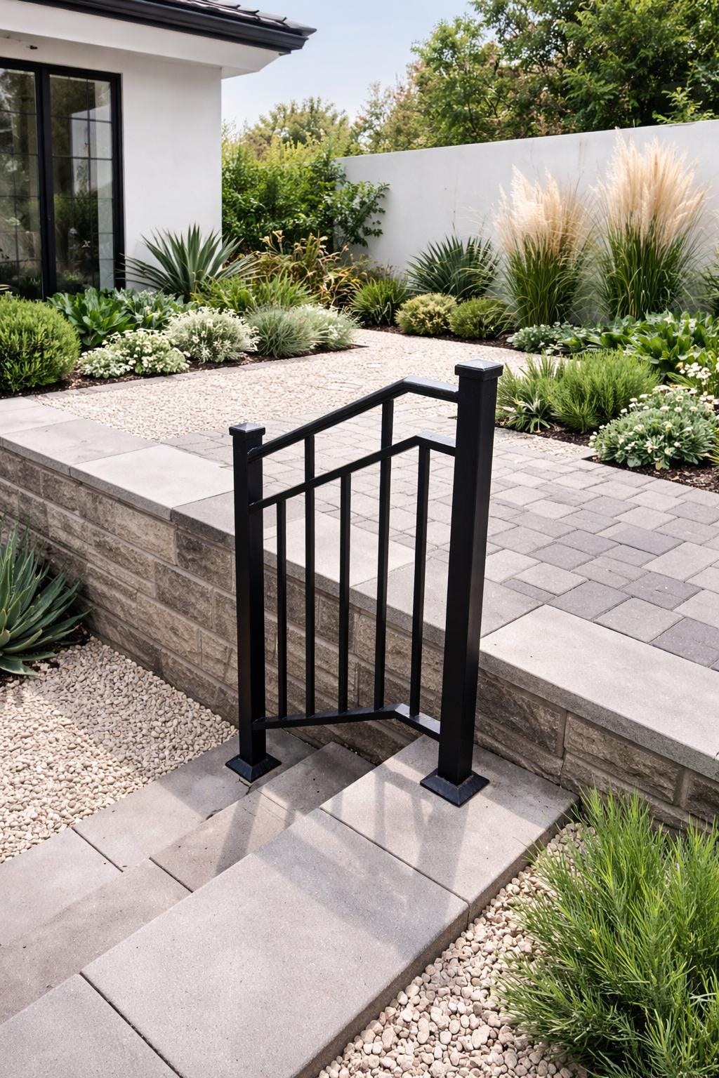 VistaRise Garden Step Handrail, Custom Metal Outdoor Stair Rail, Modern Wrought Iron Safety Railing, Patio Landscape Handrail