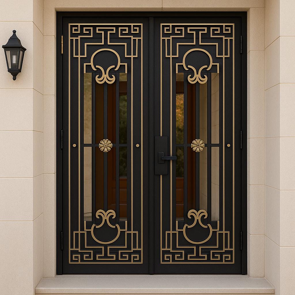 Luxury Wrought Iron Security Door: Greek Key Design, Powder Coat Finish by the steel fabrication shop, product image 3