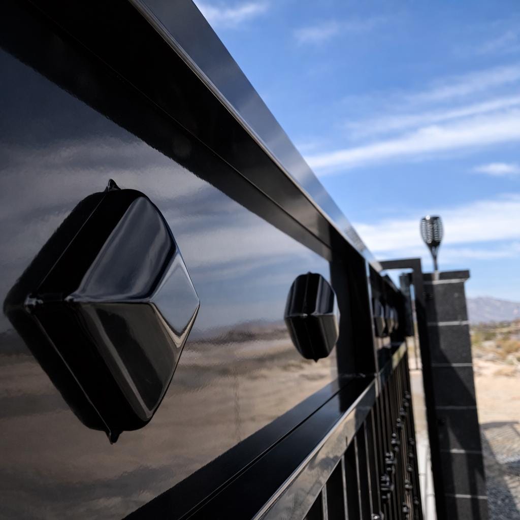 Modern Steel Security Gate – Black Metal Entry Privacy Gate With Keypad Lock Panel by the steel fabrication shop, product