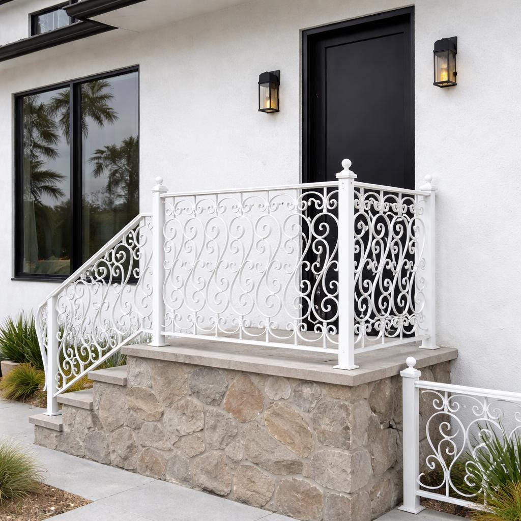 Custom Wrought Iron Porch Railing, Decorative Stair Handrail, Luxury Front Entry Rail, Outdoor Scroll Metal Railing, Landing