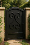 Wrought Iron Garden Gate: Arched Scroll Steel Entry - 36"x48" by the steel fabrication shop, product image 1