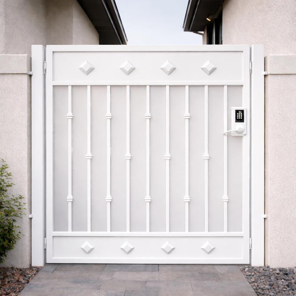 Modern Steel Security Gate – Black Metal Entry Privacy Gate With Keypad Lock Panel by the steel fabrication shop, product