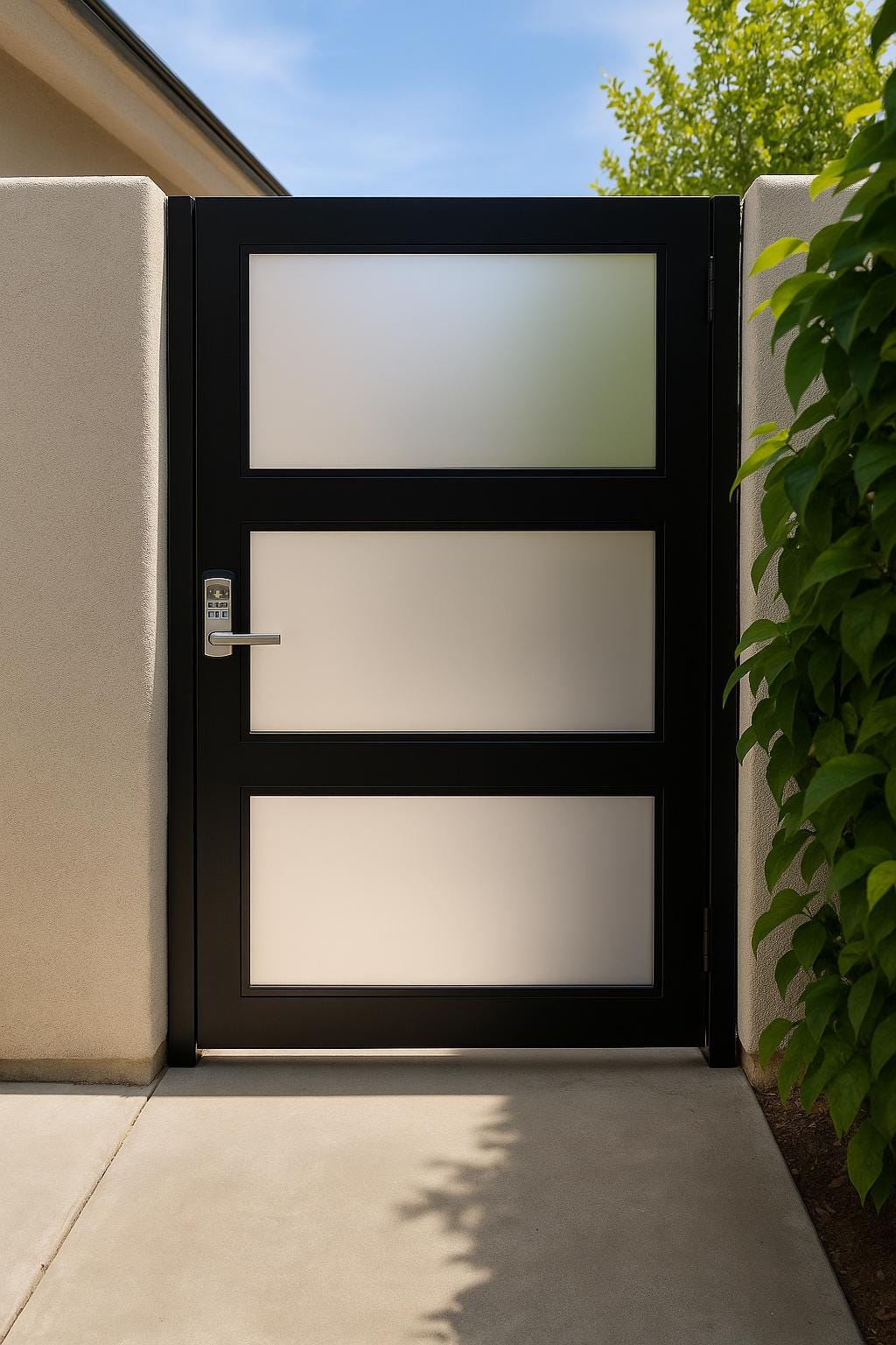 Modern Frosted Glass Privacy Gate: Brown Steel Frame Side Yard Door by the steel fabrication shop, product image 1