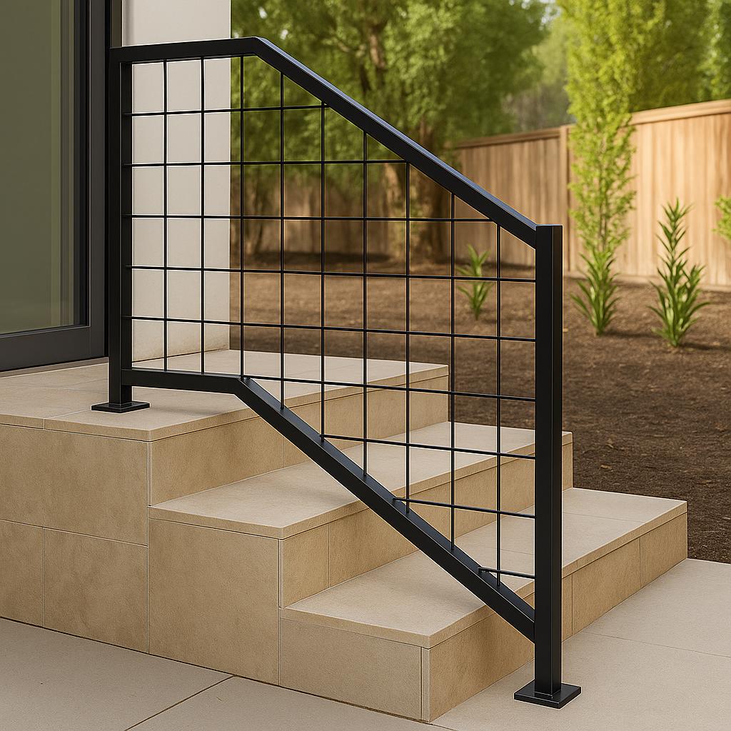 Modern Steel Stair Railing: Welded Wire Indoor Outdoor Handrail by the steel fabrication shop, product image 2