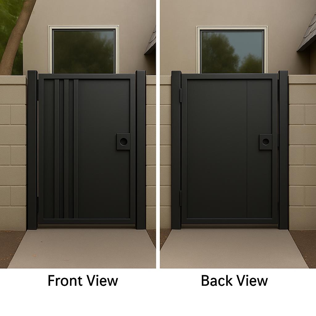 Modern Iron Security Gate: Powder Coated Steel Side Door for Block Walls by the steel fabrication shop, product image 2