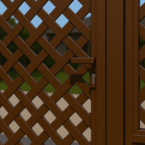 Arched Woven Steel Privacy Gate with Side Panels by the steel fabrication shop, product image 2