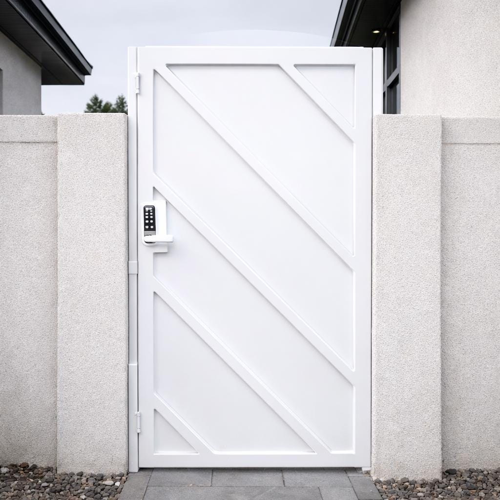 Modern White Steel Geometric Entry Gate by the steel fabrication shop, product image 3