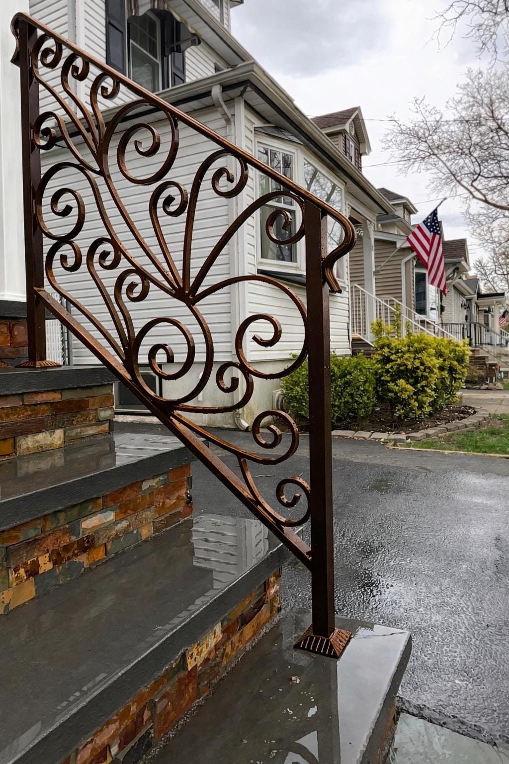 Custom Wrought Iron Stair Handrail, Scroll Porch Railing, Decorative Metal Step Rail, Outdoor Entry Handrail, Steel Stair