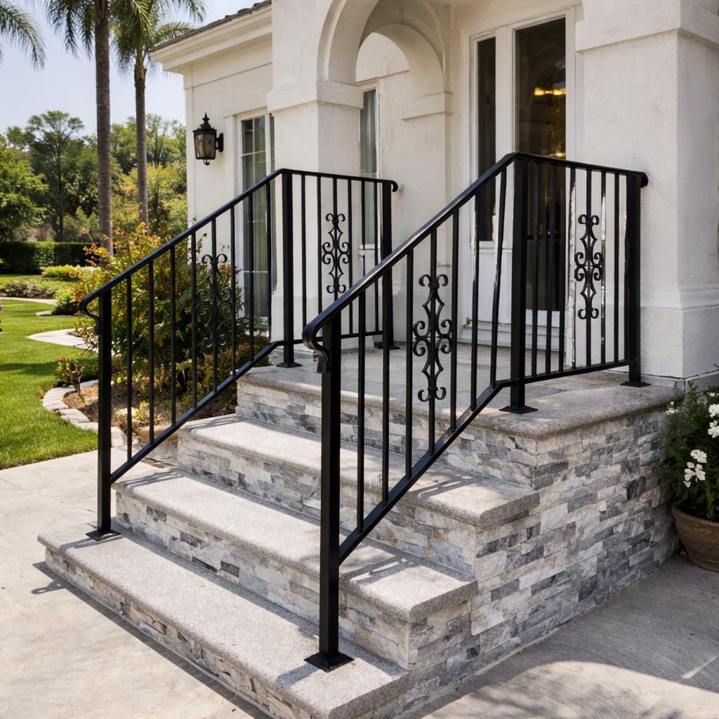 Monarch Crest Stair Railing, Custom Wrought Iron Handrail, Decorative Porch Rail, Metal Step Railing, Outdoor Entry Handrail